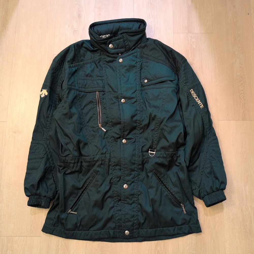 VTG Descente Men Large Ski Snowboard Jacket Forest Green Full Zip Hooded Parka